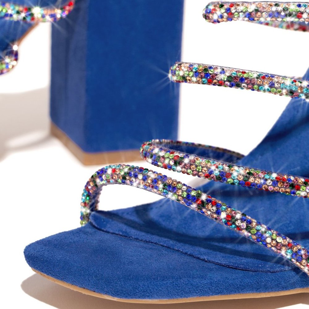 NEW🔥 Jewel Squared Open Toe High Heel Mule Sandal - Picture 4 of 5